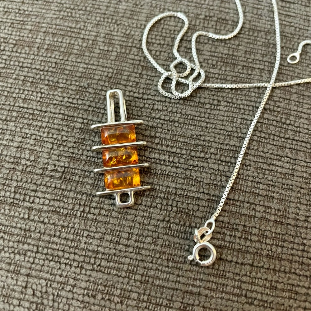 Sterling Silver Baltic Amber Necklace